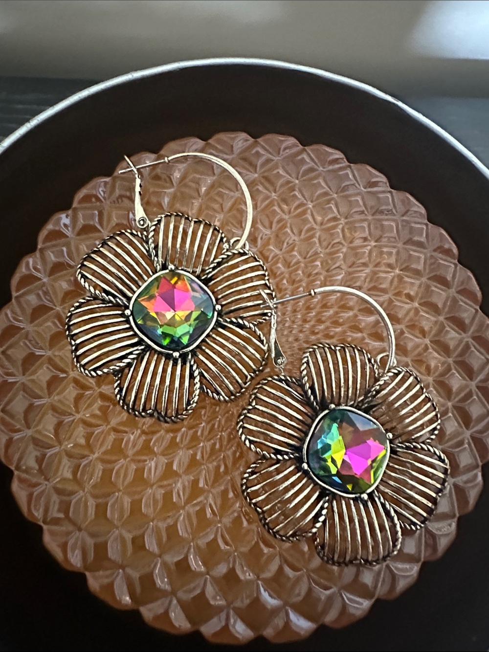 Alice in Dallas Crystal Flower Hoop Earrings